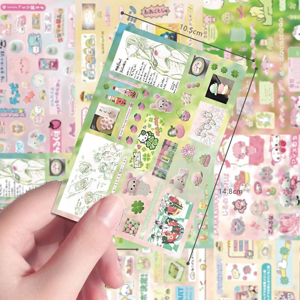 8 Sheets ‌Pink And Green Cuties Stickers