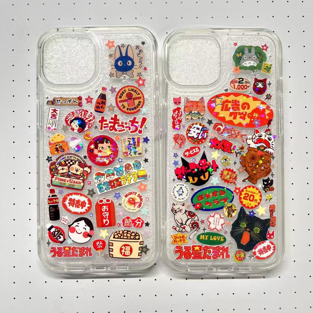 Black And Red Japanese Retro Style Handmade Sticker Phone Case (Resin Ver.)