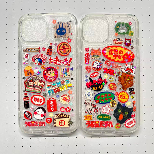 Black And Red Japanese Retro Style Handmade Sticker Phone Case (Resin Ver.)