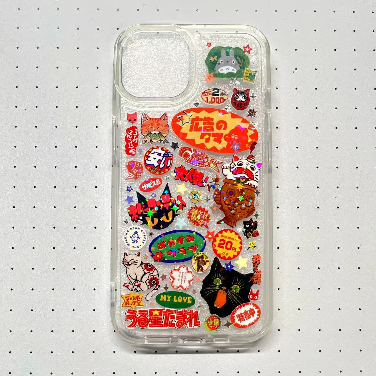 Black And Red Japanese Retro Style Handmade Sticker Phone Case (Resin Ver.)