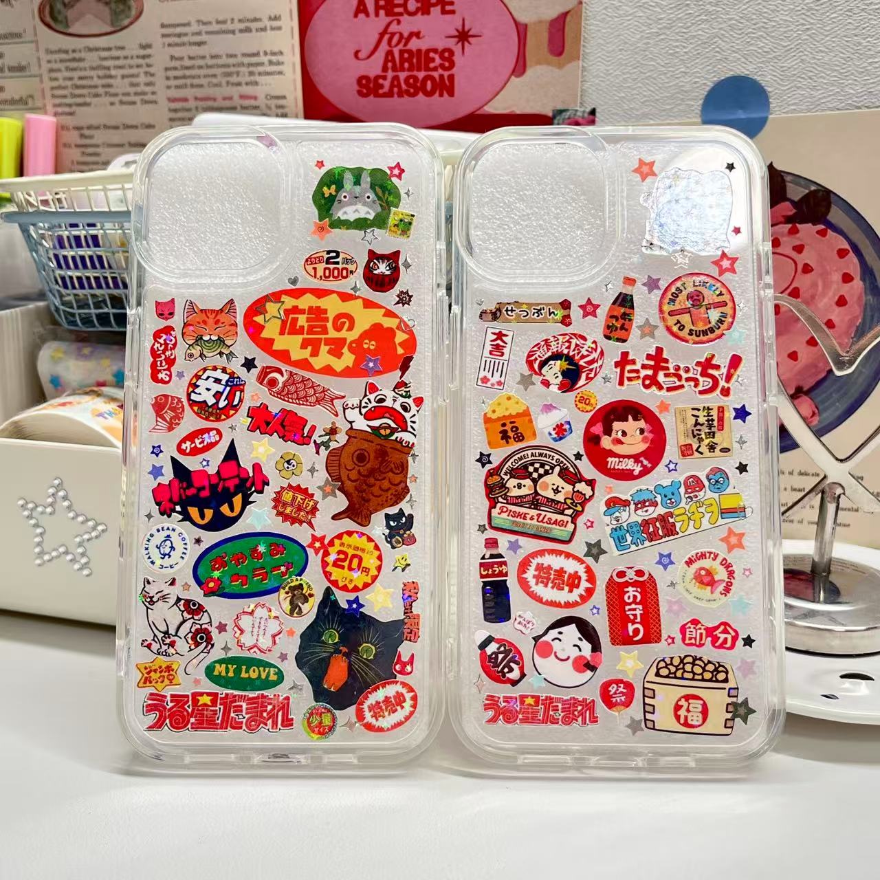 Black And Red Japanese Retro Style Handmade Sticker Phone Case (Resin Ver.)