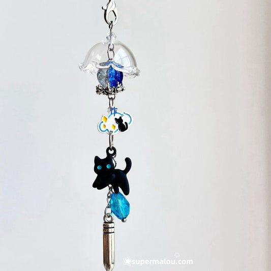 Black Cat Wind Chime Phone Chain