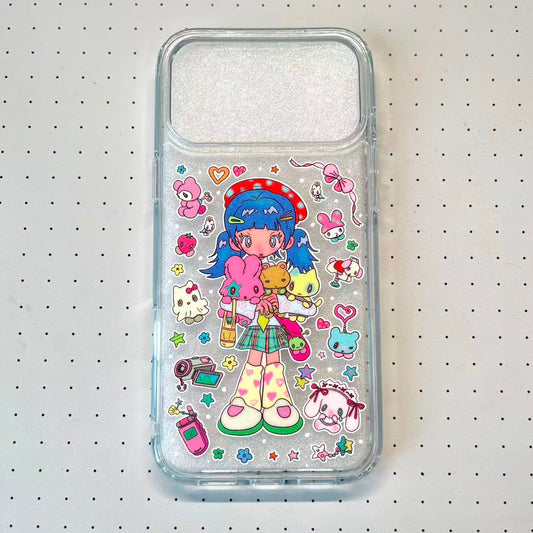 Blue-Haired Girl With Twin Tails Handmade Sticker Phone Case (Resin Ver.)