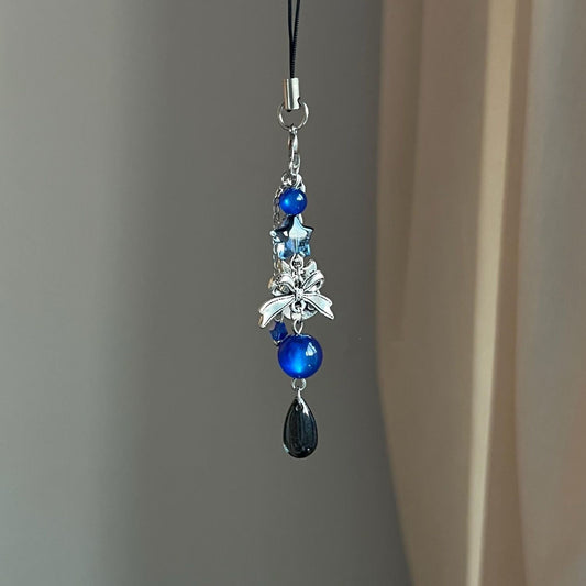 Blue Beaded Bow Guitar Phone Chain