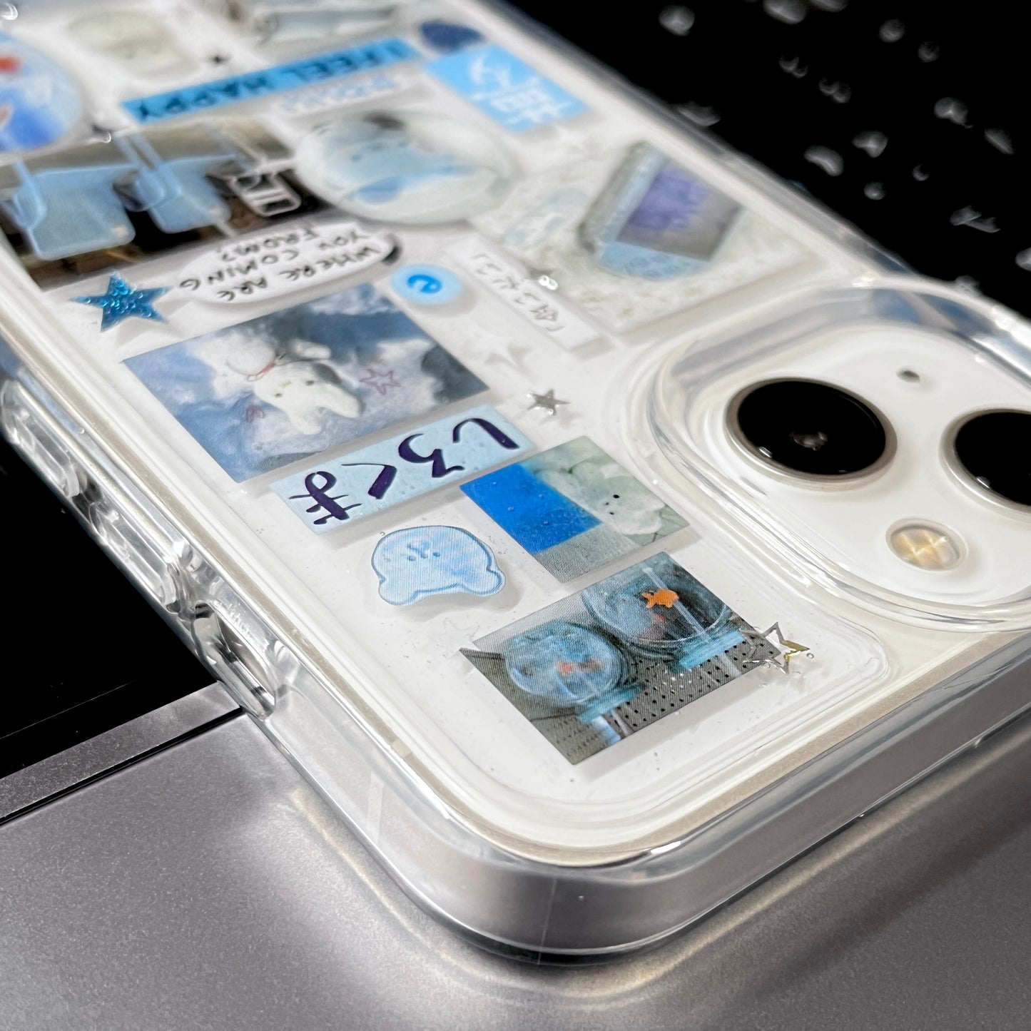 Blue Bear And Calico Cat Handmade Sticker Phone Case Samsung Case