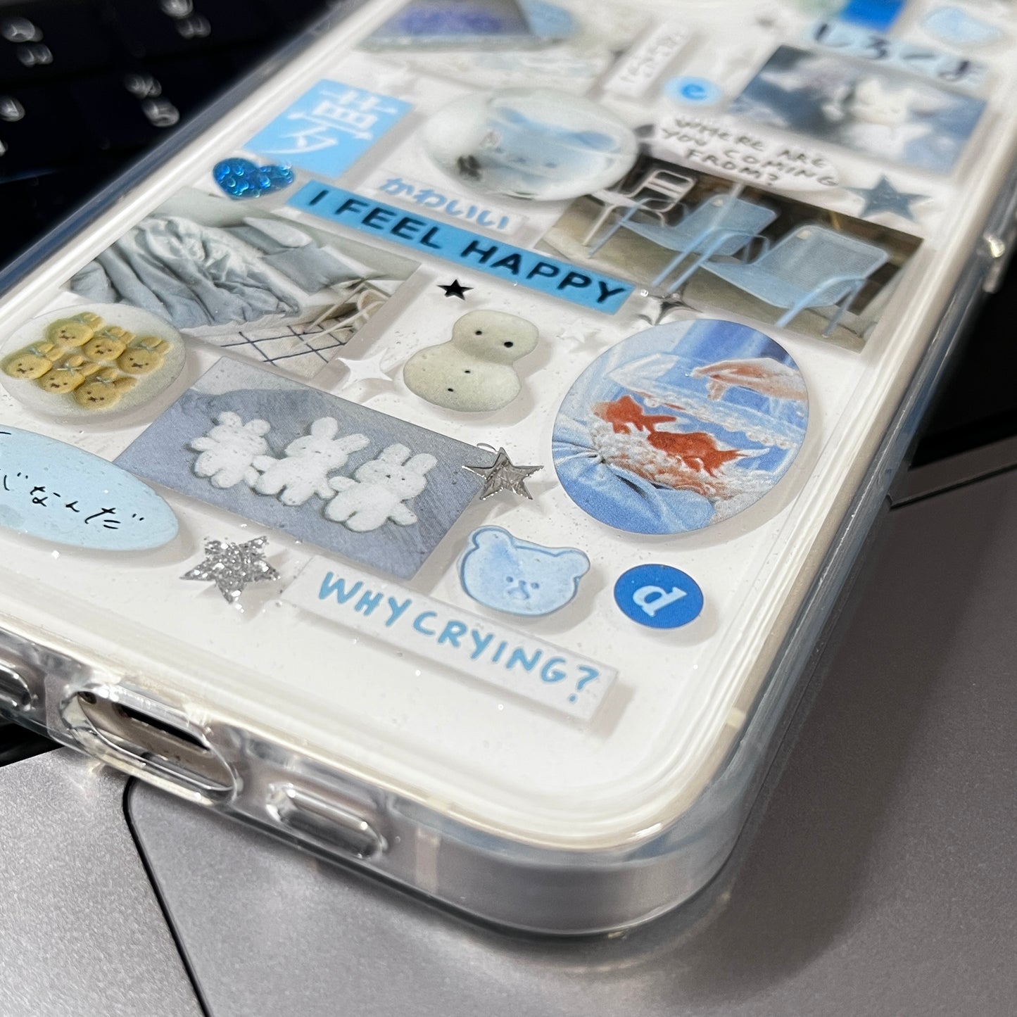 Blue Bear And Calico Cat Handmade Sticker Phone Case Samsung Case