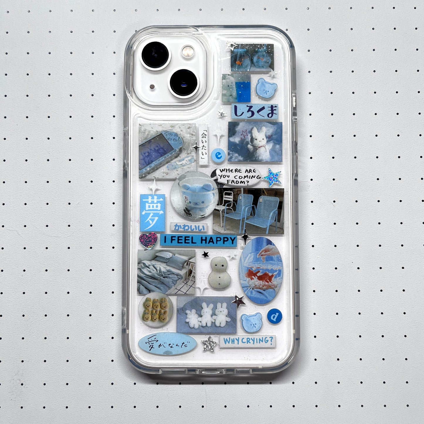 Blue Bear And Calico Cat Handmade Sticker Phone Case Samsung Case