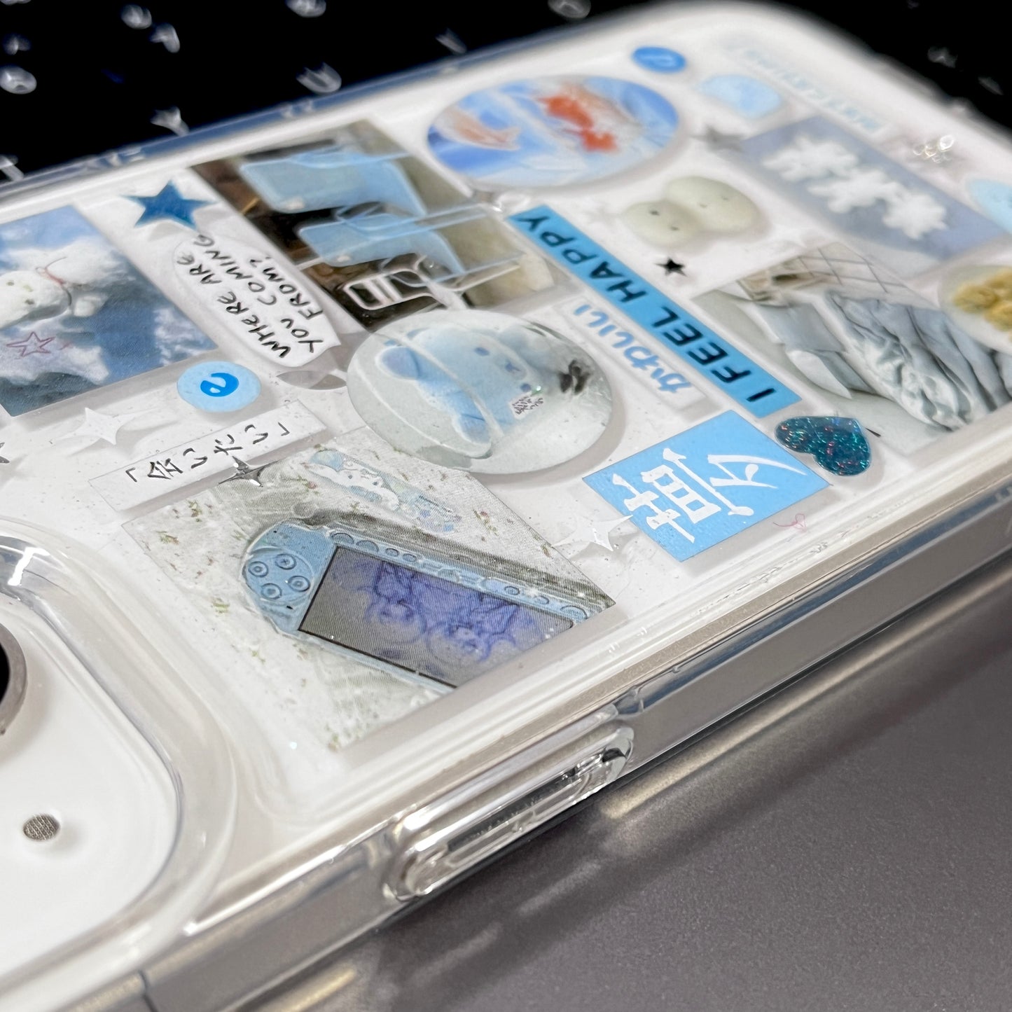 Blue Bear And Calico Cat Handmade Sticker Phone Case Samsung Case