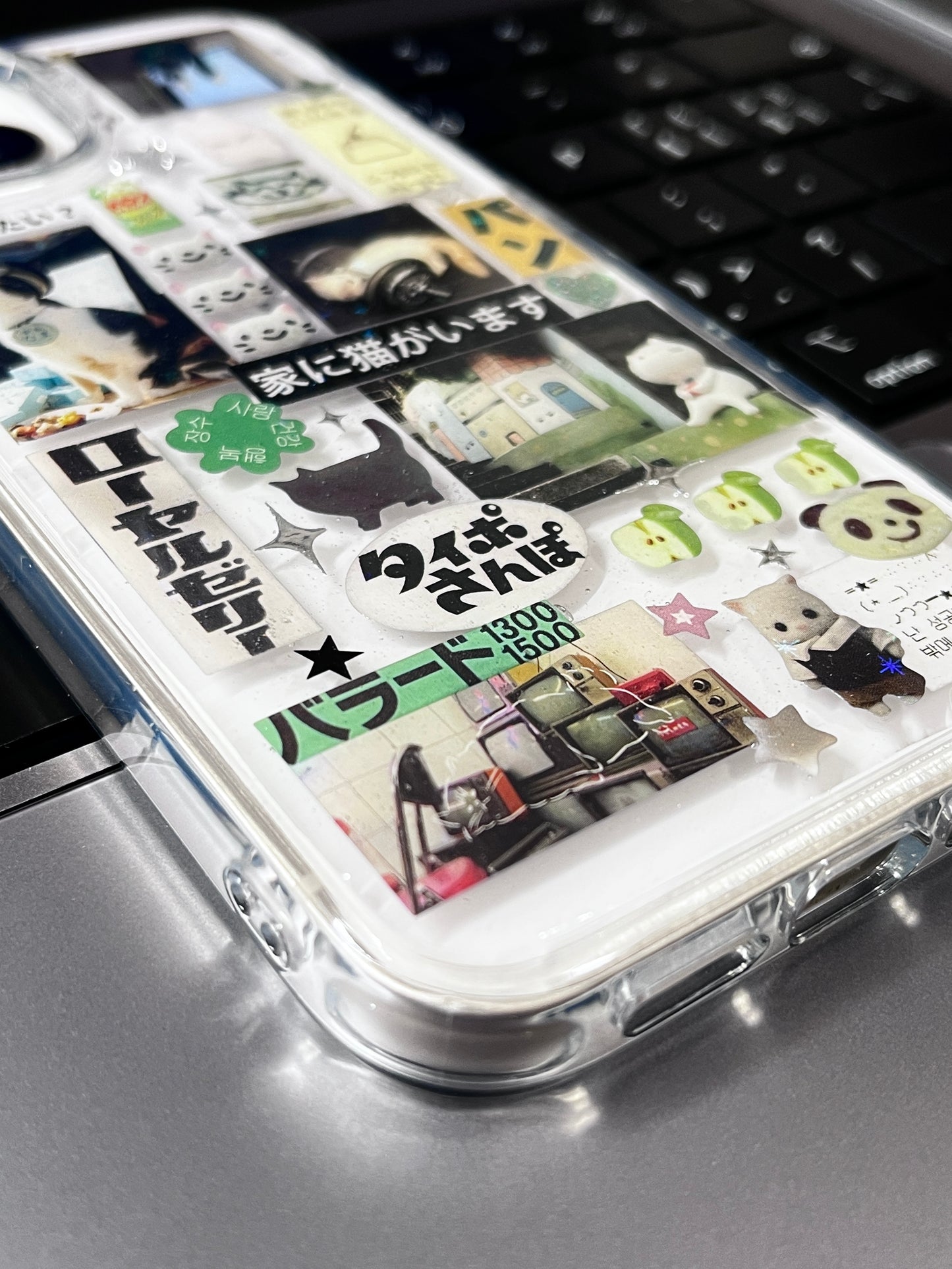 Blue Bear And Calico Cat Handmade Sticker Phone Case Samsung Case