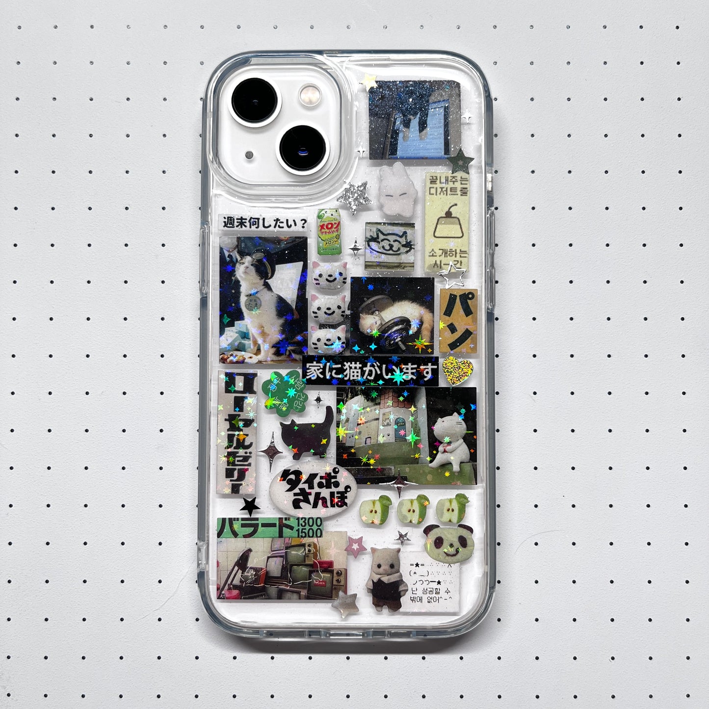 Blue Bear And Calico Cat Handmade Sticker Phone Case Samsung Case