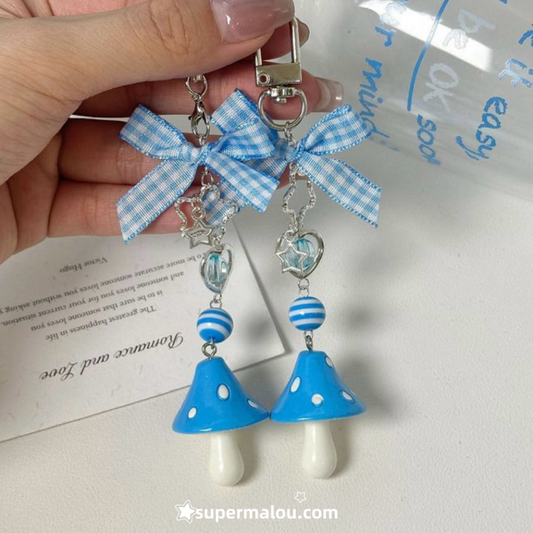 Blue Bow Mushroom Phone Chain Keychain