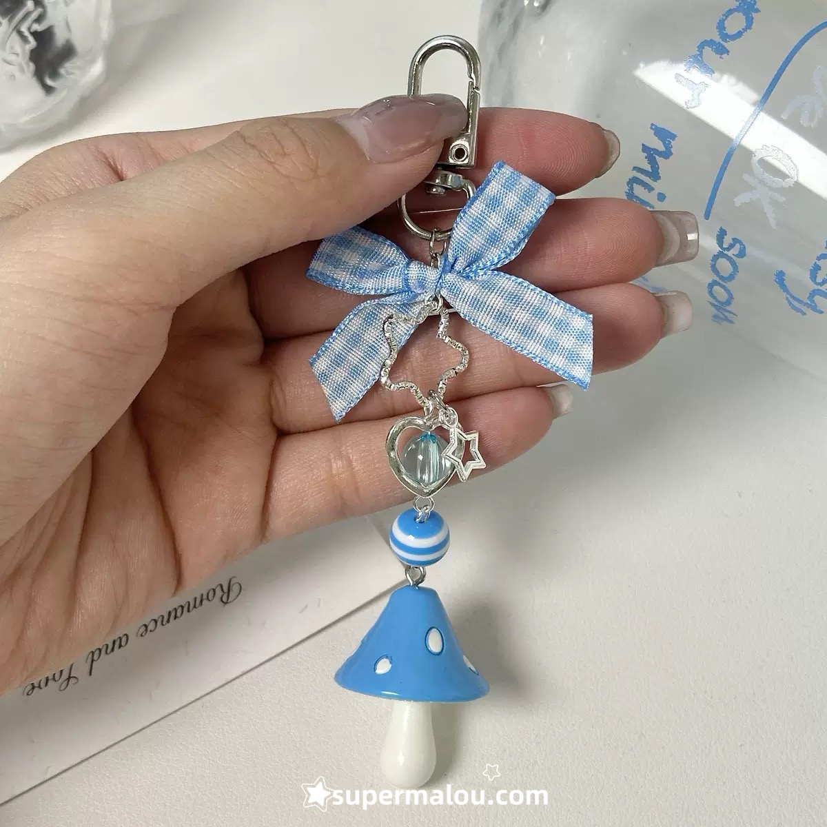 Blue Bow Mushroom Phone Chain Keychain