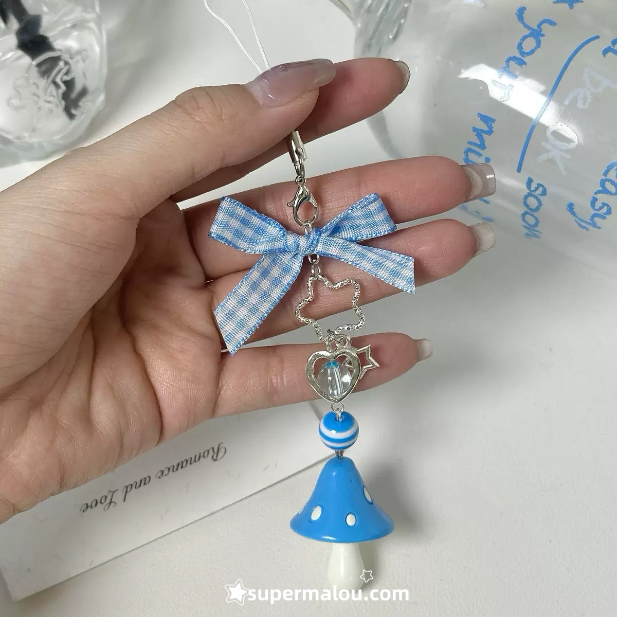 Blue Bow Mushroom Phone Chain Keychain
