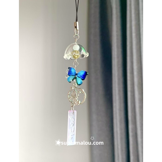 Blue Butterfly Wind Chime Phone Chain