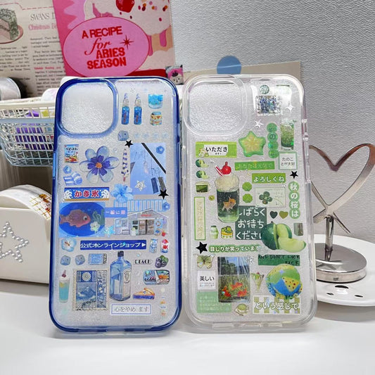 Blue Flower Green Apple Handmade Sticker Phone Case Samsung Case