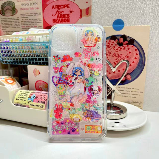 Blue Hair Bunny Ear Girl Handmade Sticker Phone Case Samsung Case