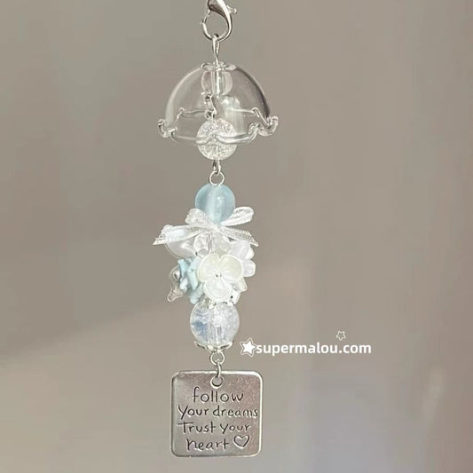 Blue Flower Butterfly Jellyfish Wind Chime Phone Chain