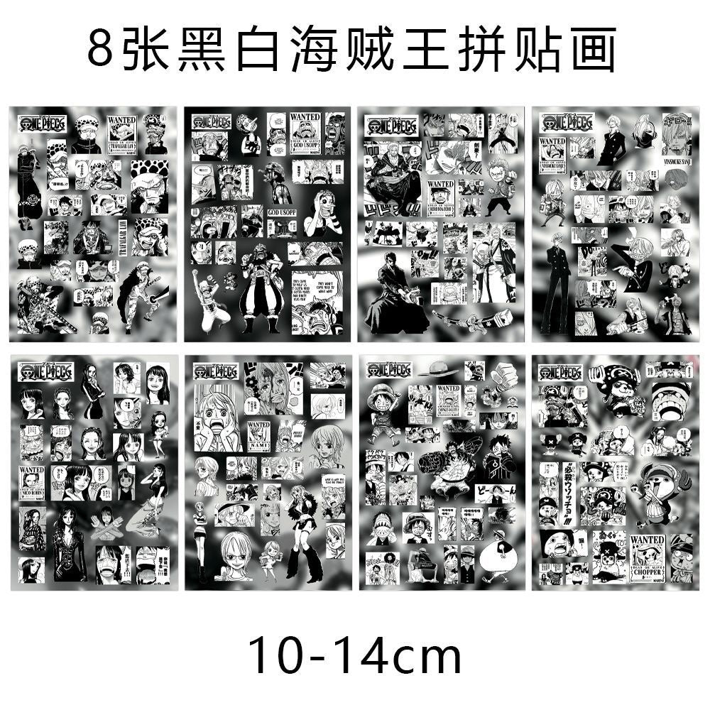8 Sheets One Piece Black And White Stickers