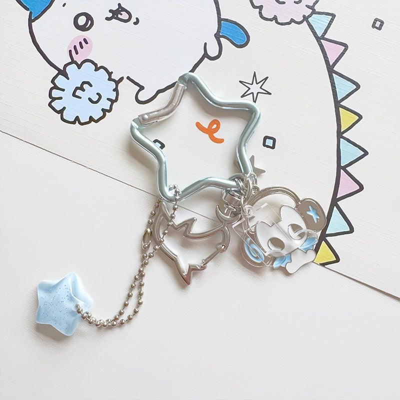 Cat with Headphones Keychain Necklace Phone Chain