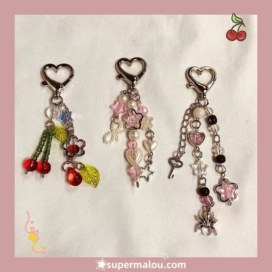 Cherry Spider Star Phone Chain Keychain