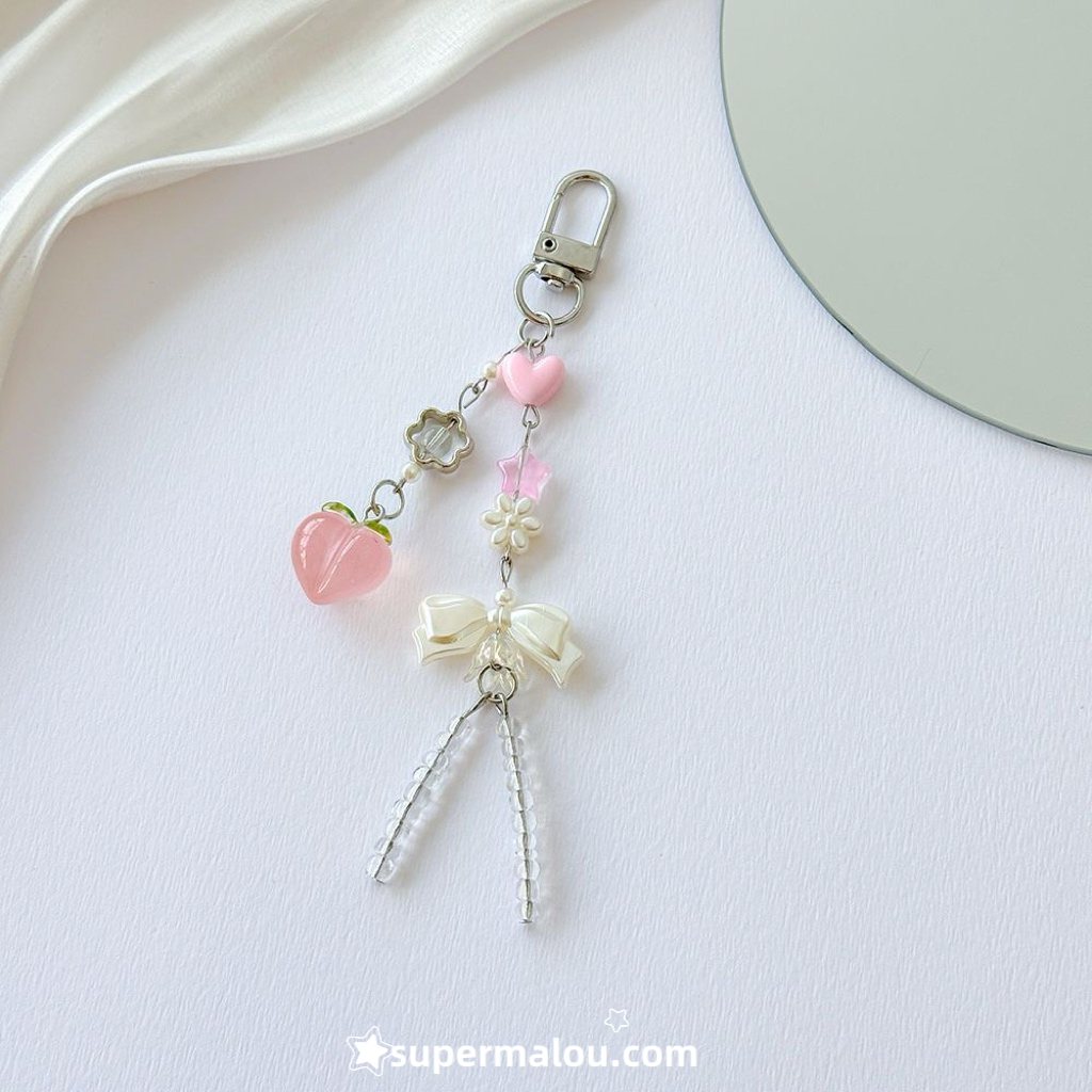 Clear Peach Pendant Beaded Phone Chain Keychain