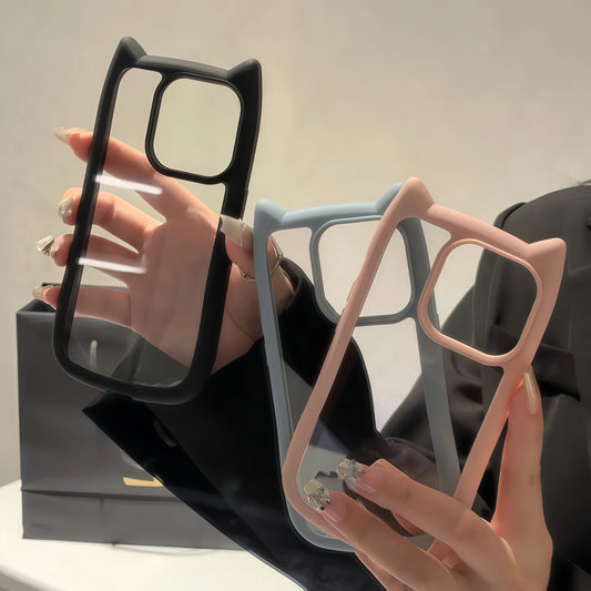 Colorful Border Cat Ear DIY Clear iPhone Case