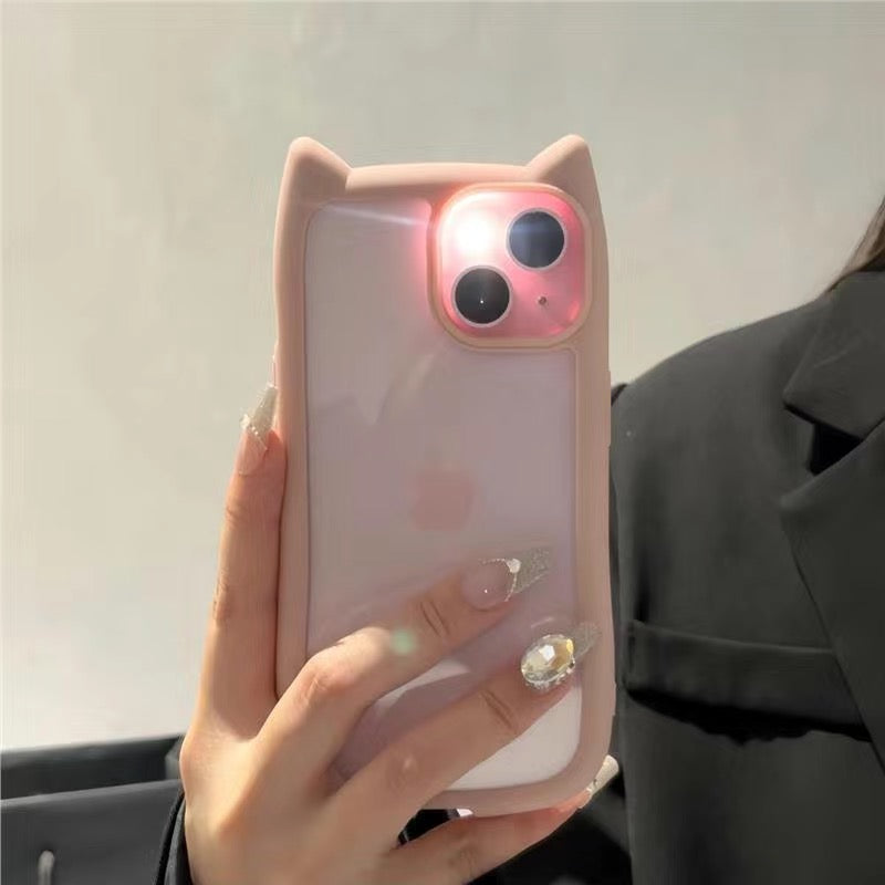 Colorful Border Cat Ear DIY Clear iPhone Case