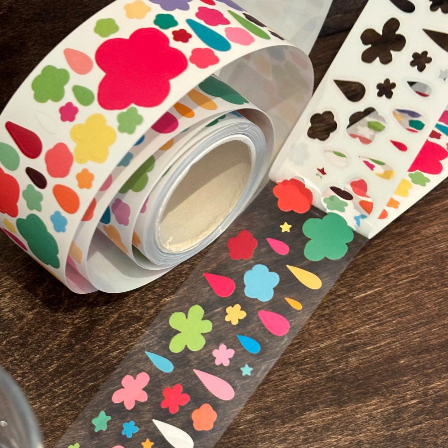 13.78in Colorful Flower Raindrop Sticker Roll