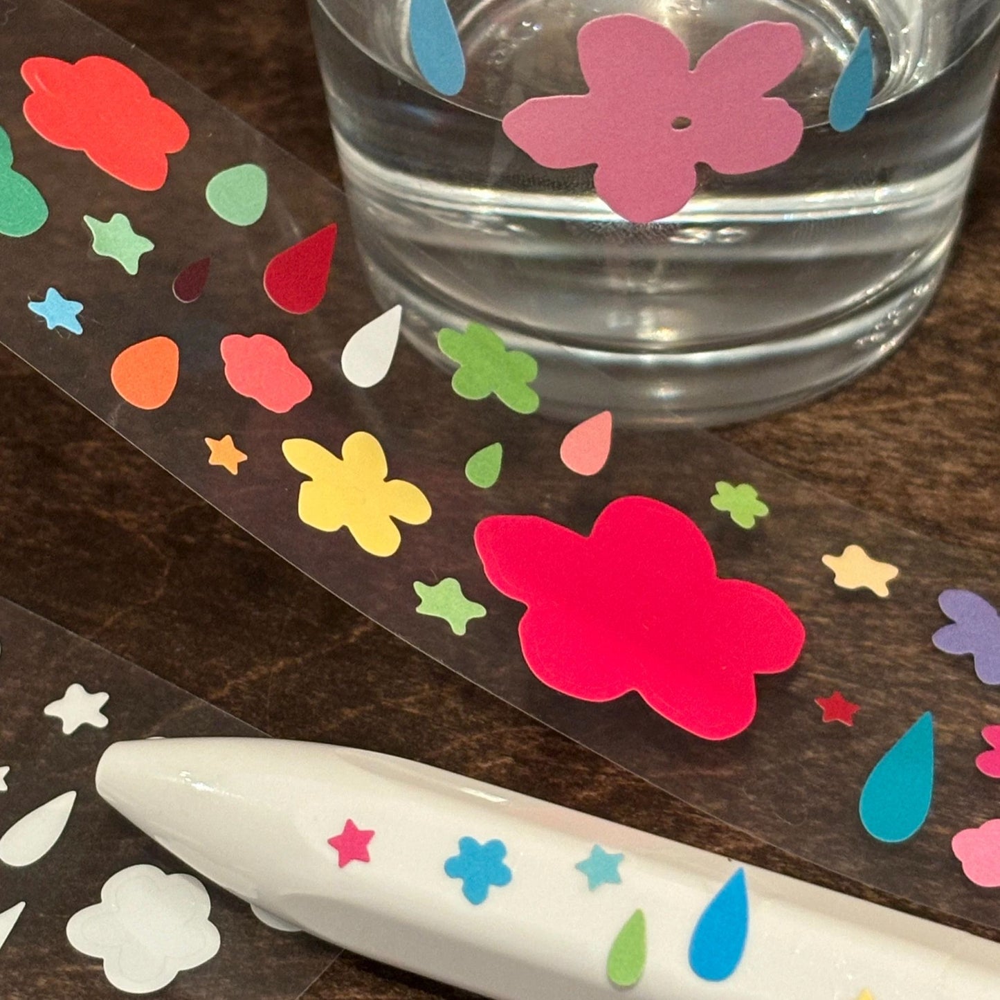 13.78in Colorful Flower Raindrop Sticker Roll