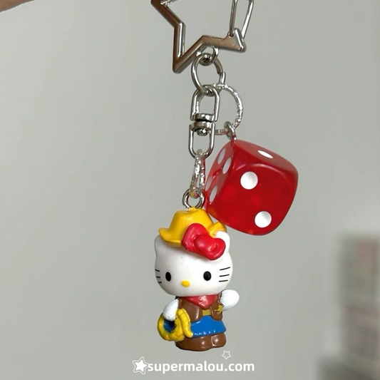 Red Dice Cowboy Hello Kitty Pendant Keychain