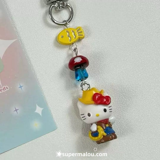 Cowboy Hello Kitty Small Fish Pendant Keychain