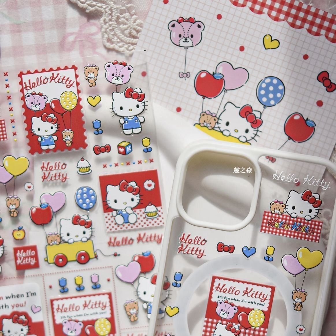 Cute Balloon Car Hello Kitty Stickers