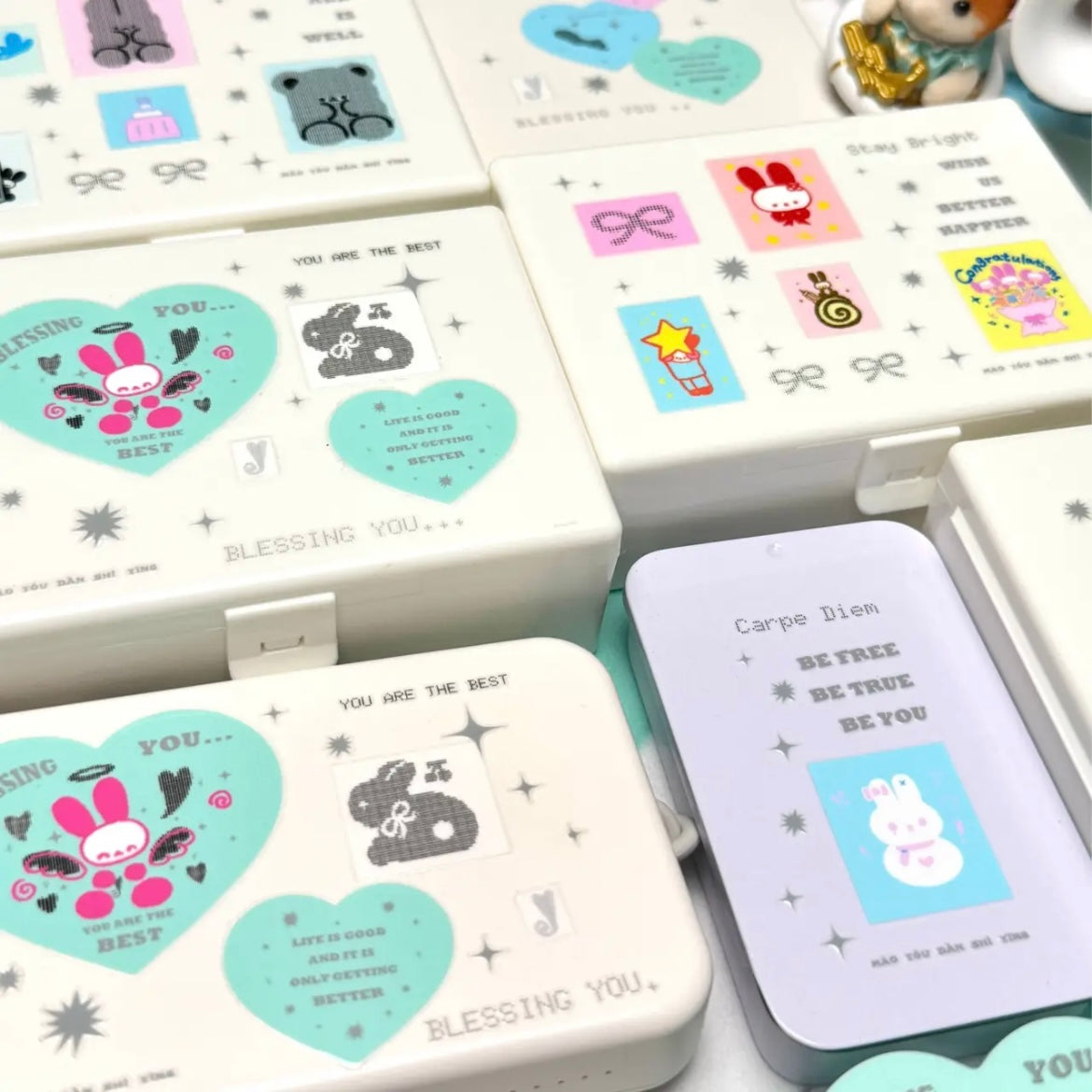 Cute Bunny Heart Crystal Transfer Stickers