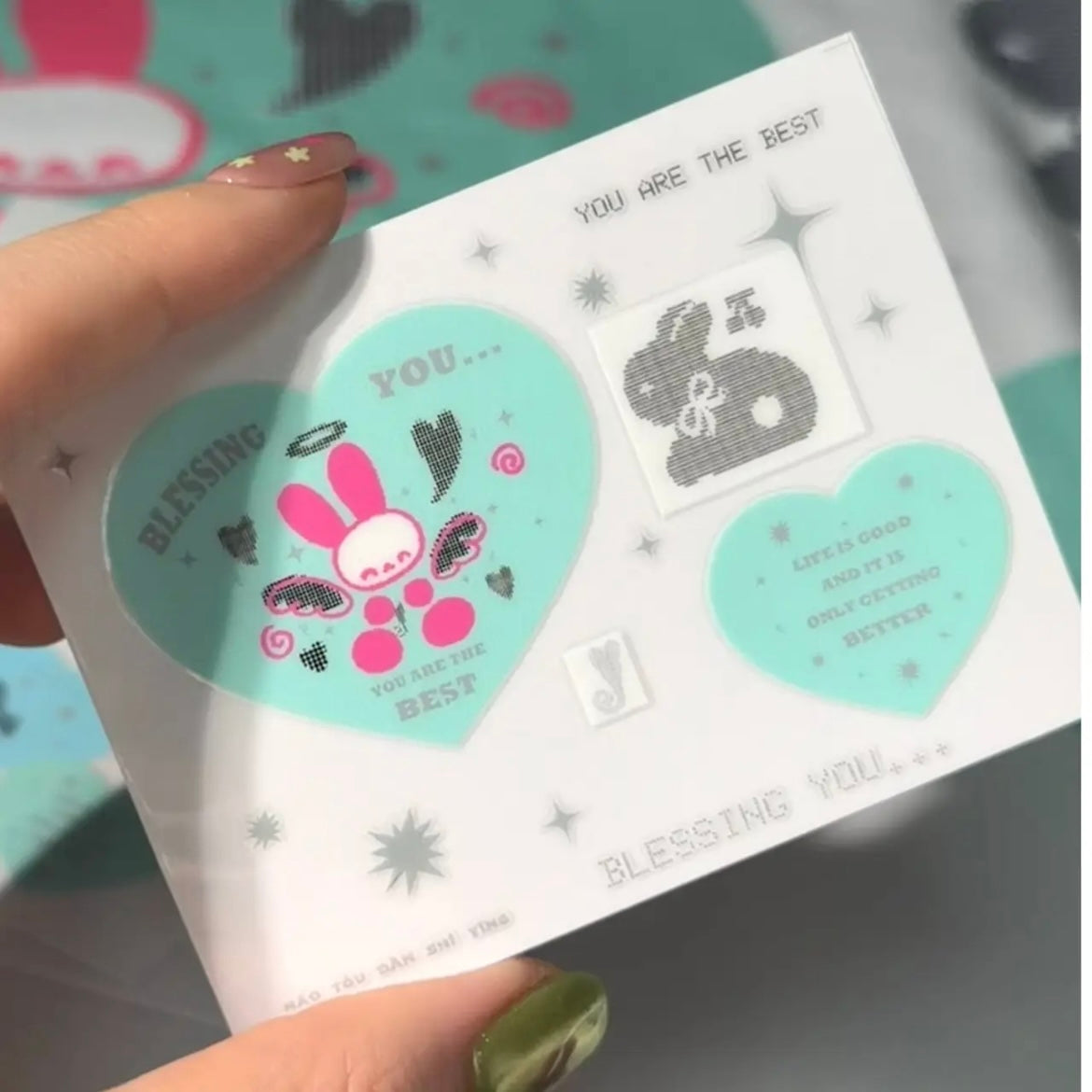 Cute Bunny Heart Crystal Transfer Stickers