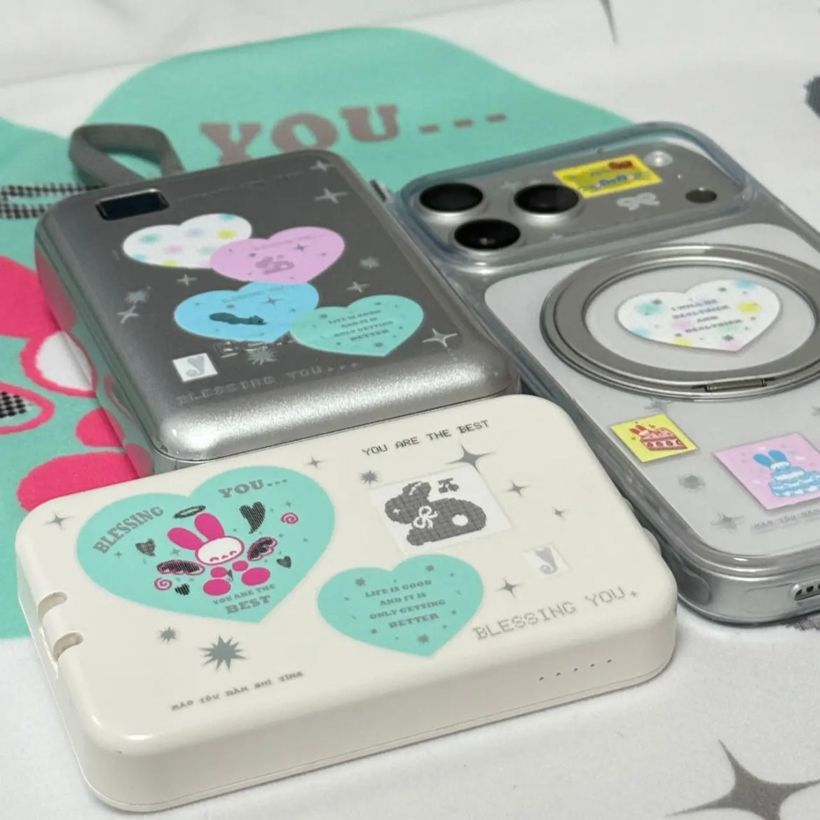 Cute Bunny Heart Crystal Transfer Stickers