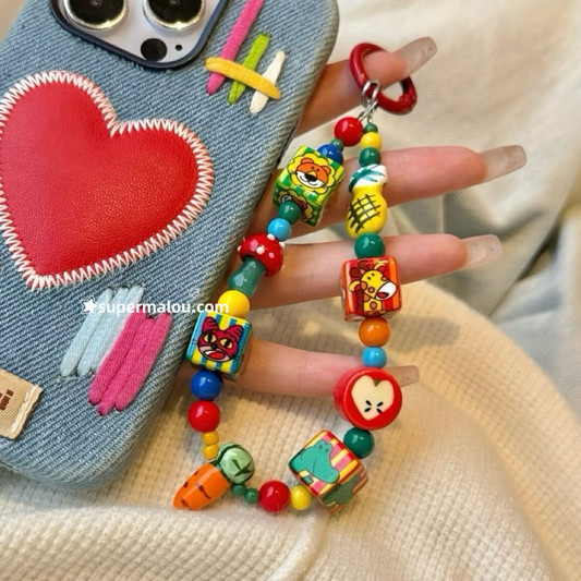 Cute Cartoon Colorful Beaded Phone Chain （Including Spacer）