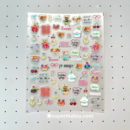 Mini Cute Cartoon Graffiti 3D Teddy Bear Puppy Sticker