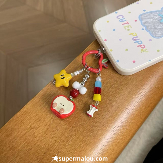 Cute Colorful Contrast Apple Bead Keychain Phone Chain
