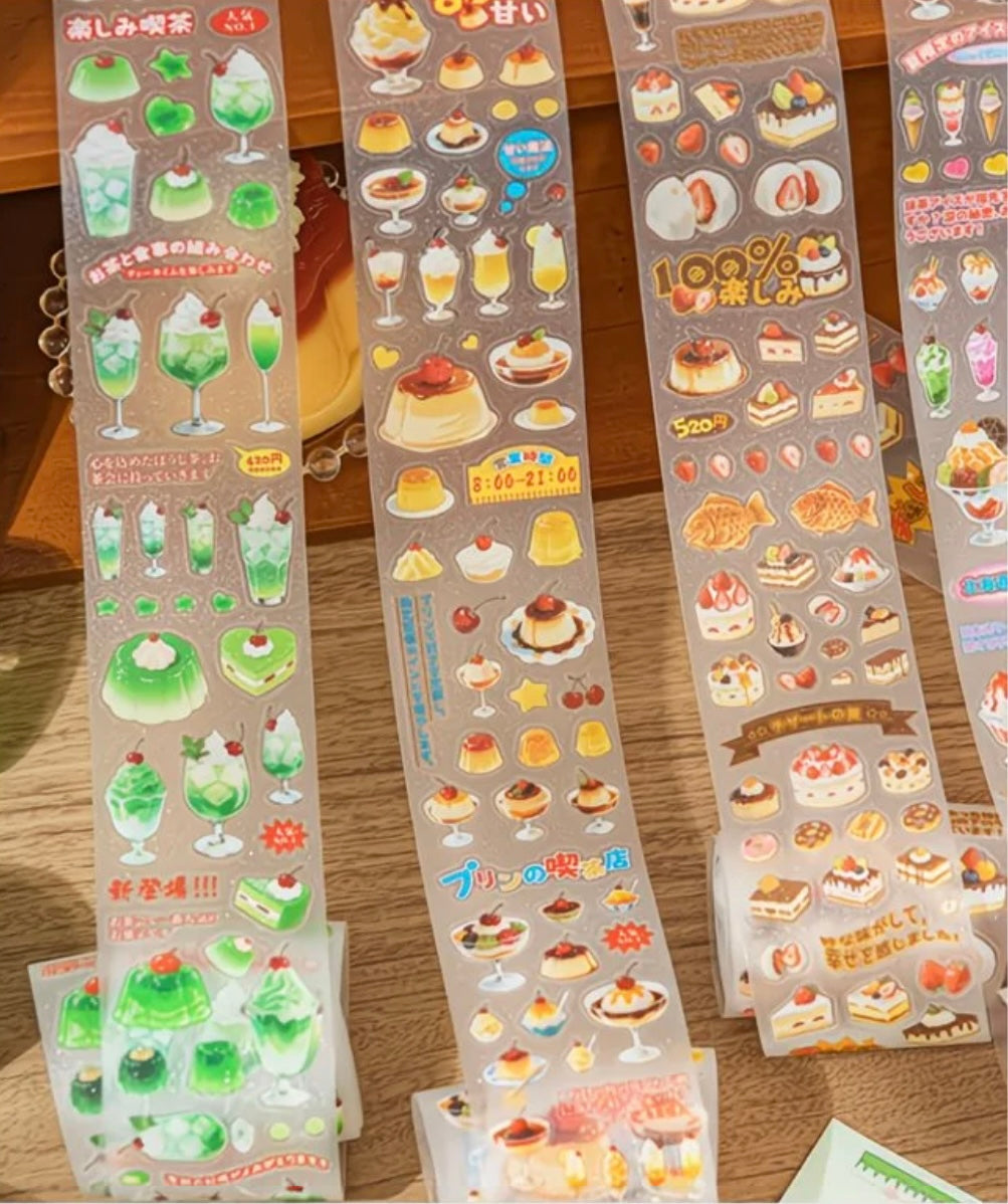 2M Cute Retro Food Sparkling Sand Sticker Roll
