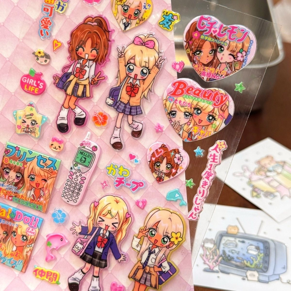 Cute Showa JK Hot Girl  3D Stickers