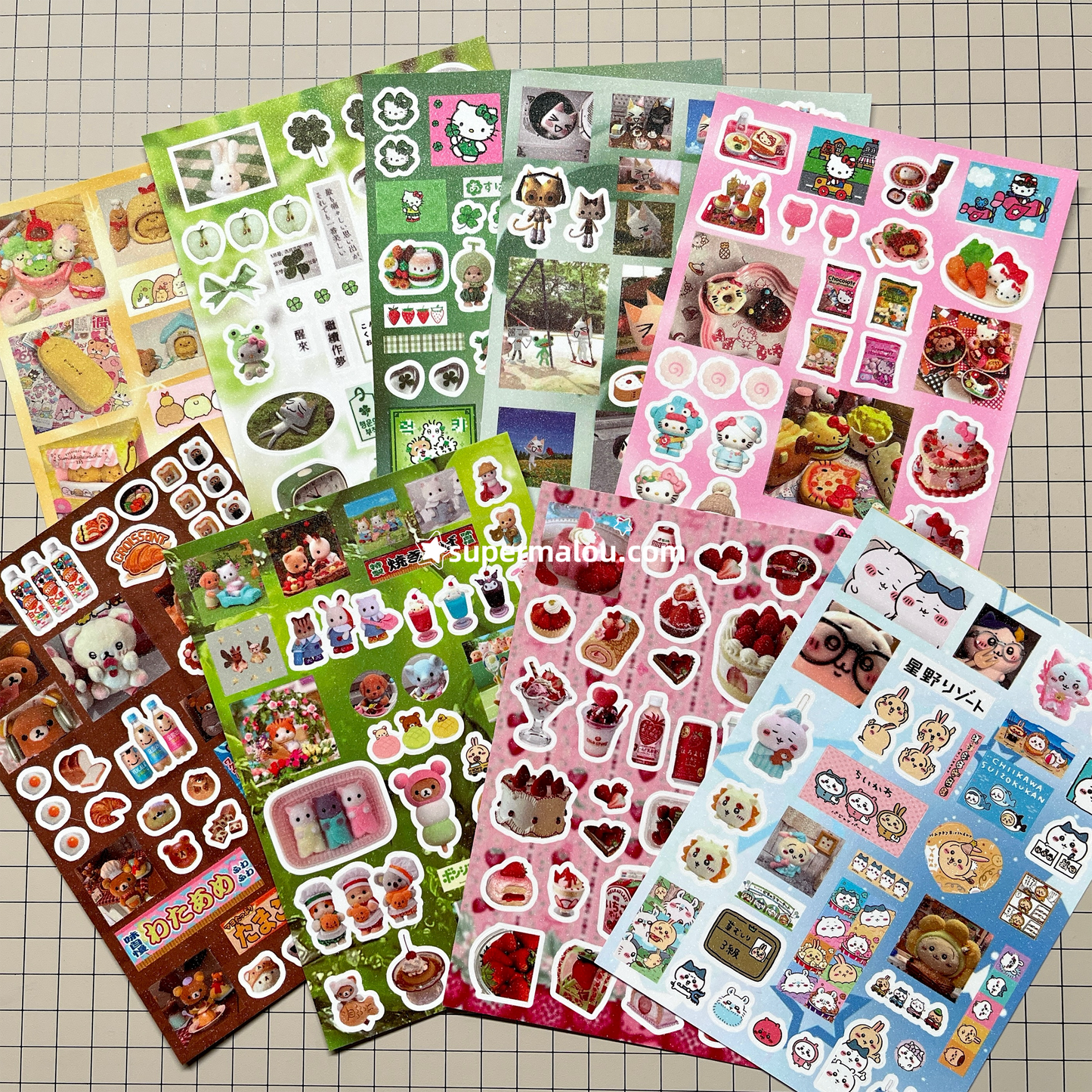 Cute Laser Retro Japanese Chiikawa Kitty Toro Stickers Set of 9