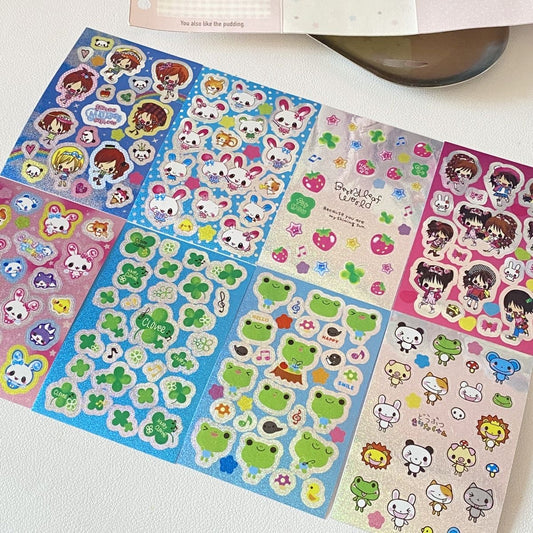 8 Sheets Of Retro-Style Cute Bunny Girl Silver Flash Laser Small Stickers