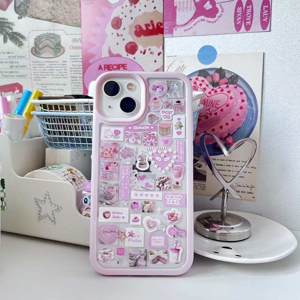 Lovely Light Pink Dessert Cake Handmade  Dispensing Sticker Phone Case