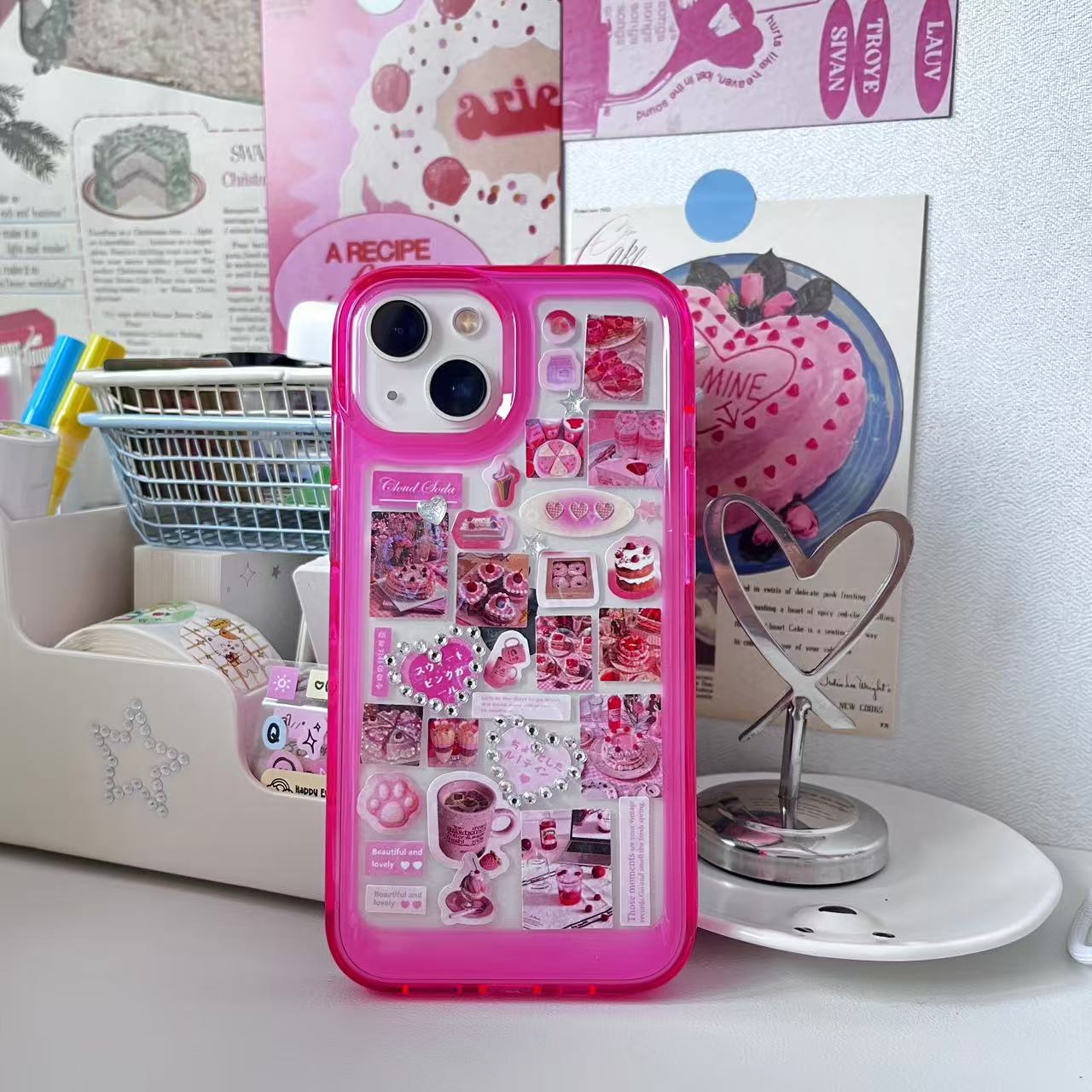 Lovely Hot Pink Dessert Cake Handmade Dispensing Sticker Phone Case
