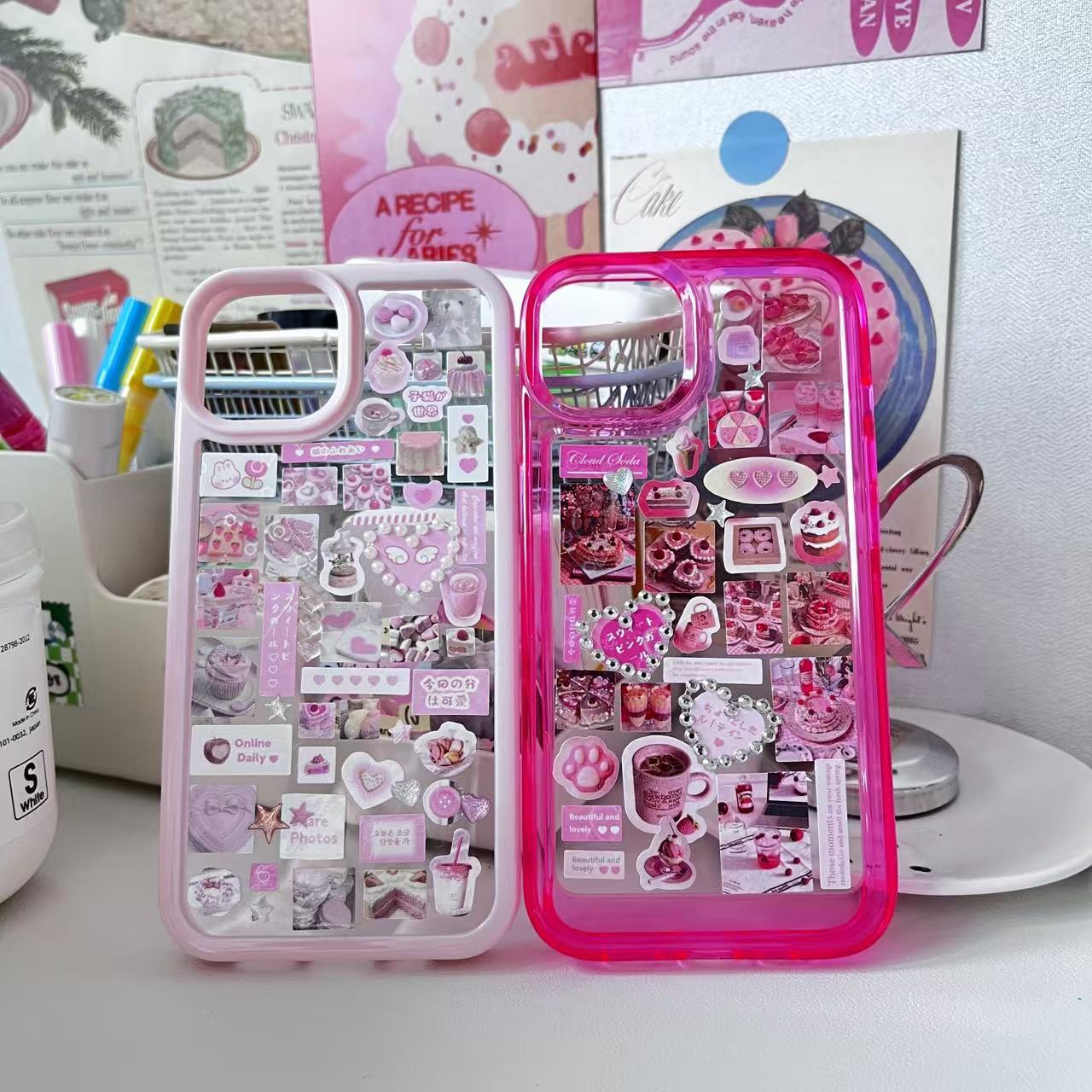 Lovely Light Pink Dessert Cake Handmade  Dispensing Sticker Phone Case