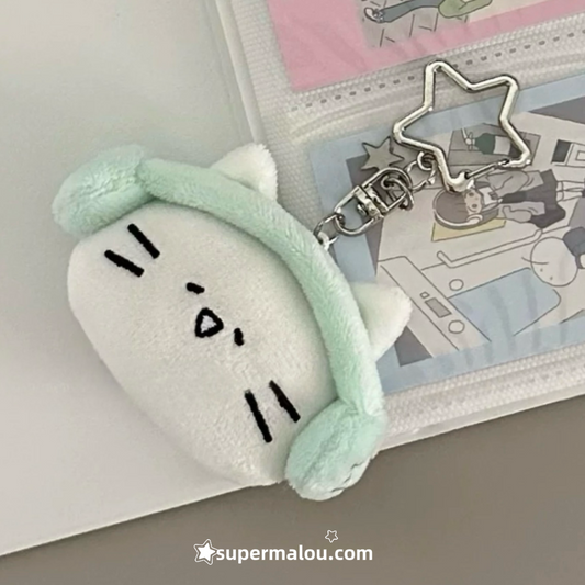 Double sided cat head plush pendant Keychain