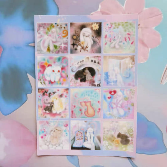 Dream Core Girl Cat Illustration Sticker Sheet