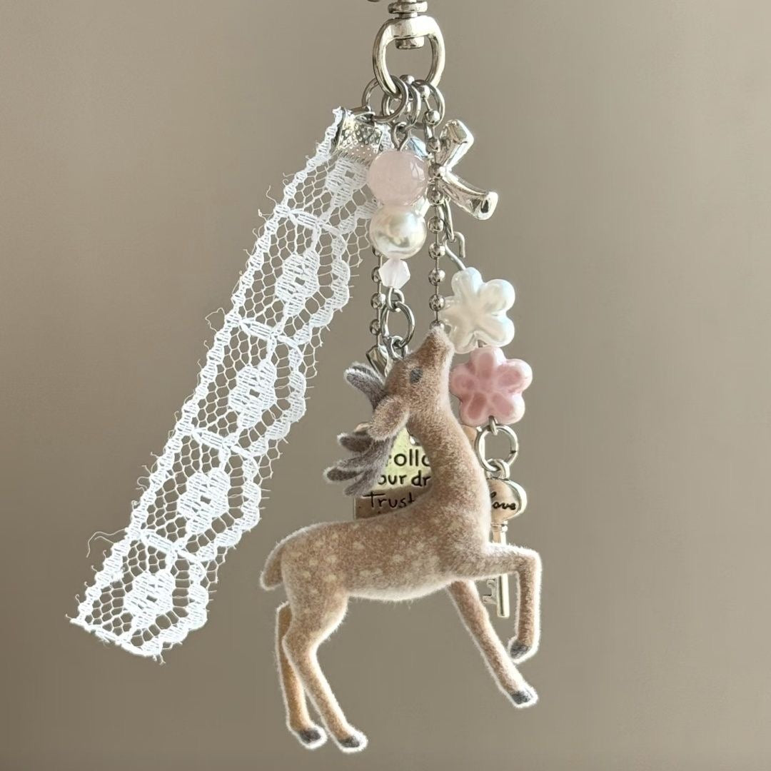 Lace Cherry Blossom Little Deer keychain
