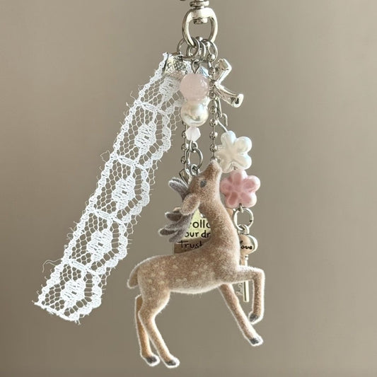 Lace Cherry Blossom Little Deer keychain