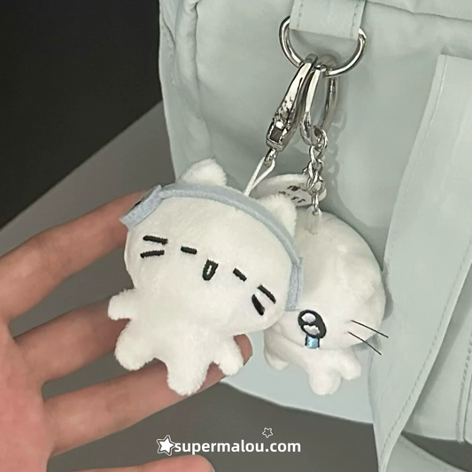 Earphones Little White Cat Keychain Phone Chain